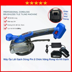 Máy rung gạch ốp lát sàn T-Boss MAX dùng pin, Công Suất 200W, Lực hút 200kg, Máy ốp gạch hàng chính hãnġ, Chân Pin Phổ Thông, Bộ Máy 2 Pin 1 Sạc