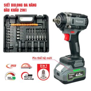Máy Siết Bulong Mulitan M21V-450 Lực siết tối đa 800N.m, Kèm Phụ Kiện 25 Chi Tiết, Động Cơ Lõi Đồng Không Chổi Than, Bộ 2 Pin Thế Hệ Mới