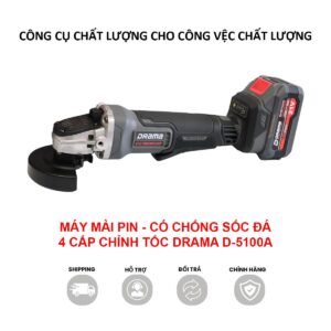 Máy Mài DRAMA D5100A FLEX, tính năng Chống Sốc Vỡ Đá, Động Cơ Chổi Than, Chân Pin Phổ Thông, 4 cấp chỉnh tốc máy cắt cầm tay