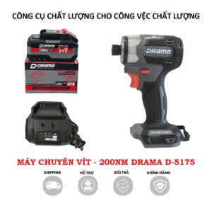 Thân máy chuyên bắn vít pin DRAMA 5175, Động cơ Không chổi than, Lực siết 200Nm, 5 tốc độ, Đầu ngậm vít nhanh