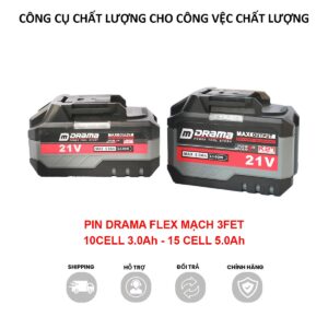 Pin DRAMA Chính Hãng cho máy khoan máy siết bulong , Pin có đèn báo dung lượng, Chân phổ thông 4cm, Mạch 3 Mosfet