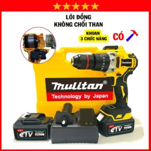 Máy Khoan Pin Mulitan 13 li, 3 chức năng có búa, đầu kẹp auto-lock, động cơ không chổi than máy khoan pin cầm tay