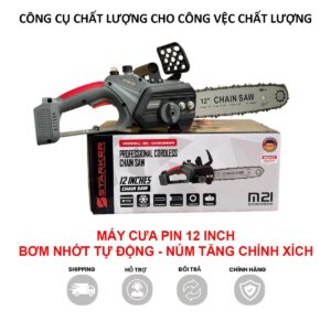 [TẶNG DÂY XÍCH] Máy cưa xích 12 INCH Starker sử dụng pin phổ thông Makita, cưa cắt gỗ, động cơ không chổi than, lõi đồng