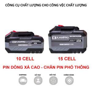 Pin KAMPRO Chính Hãng cho máy khoan máy siết, Pin Có đèn báo pin, Chân pin phổ thông 4cm, Mạch 3 mosfet