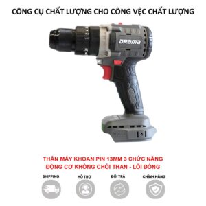 Thân Máy Khoan Pin DRAMA 5213 Flex, 3 Chức Năng, Đầu Kẹp 13mm AUTOLOCK, Động Cơ Không Than, Pin Phổ Thông