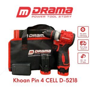 Máy khoan pin Drama D-5218 Động Cơ Từ Không Chổi Than Đầu Kẹp 10mm kim loại