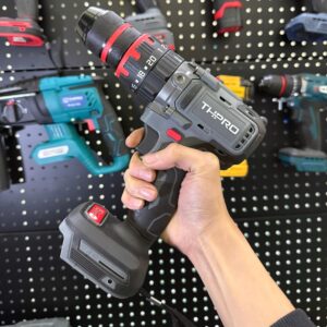 Máy Khoan Pin 13 li THPRO, 3 chức năng có búa 20 cấp trượt, đầu kẹp sắt có auto-lock, có khóa trục