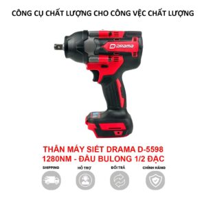 Thân Máy Siết bulong DRAMA D5598 Lực siết 1280Nm đầu đặc 1/2 tiện dụng đa năng, siet bulong pin
